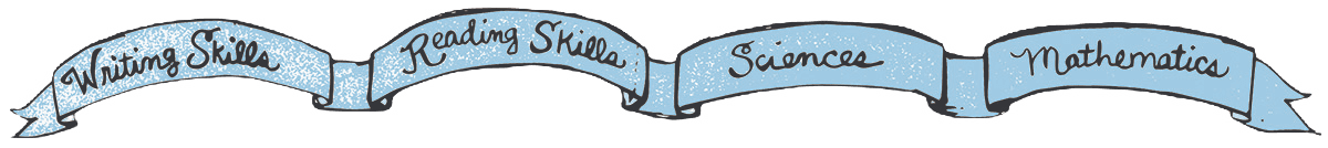 Blue ribbons with academic subjects